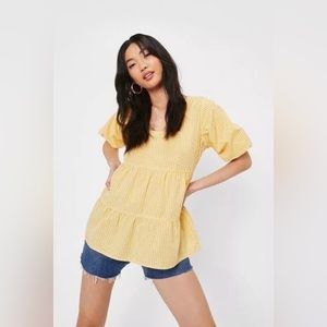 Nasty Gal Yellow Gingham Tiered Puff Sleeve Blouse